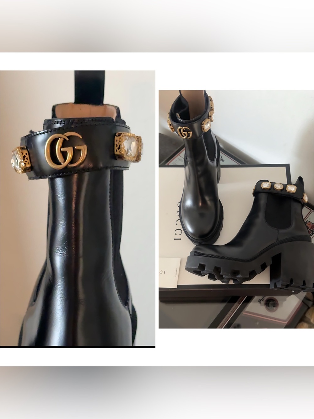 NWT Authentic Gucci Crystal-Embellished Chelsea Boots, style 550044 DKS00 1000